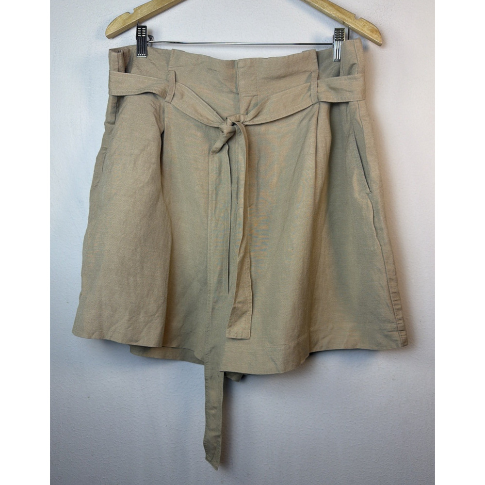 A New Day Womens 16 linen blend Belted Paperbag Shorts vacation preppy NWOT